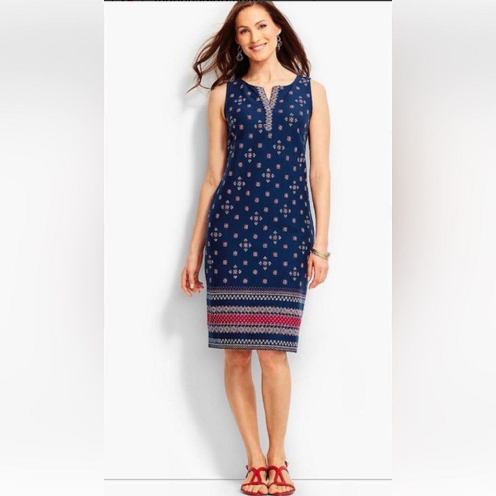Talbots Blue and White Sleeveless Sheath Dress